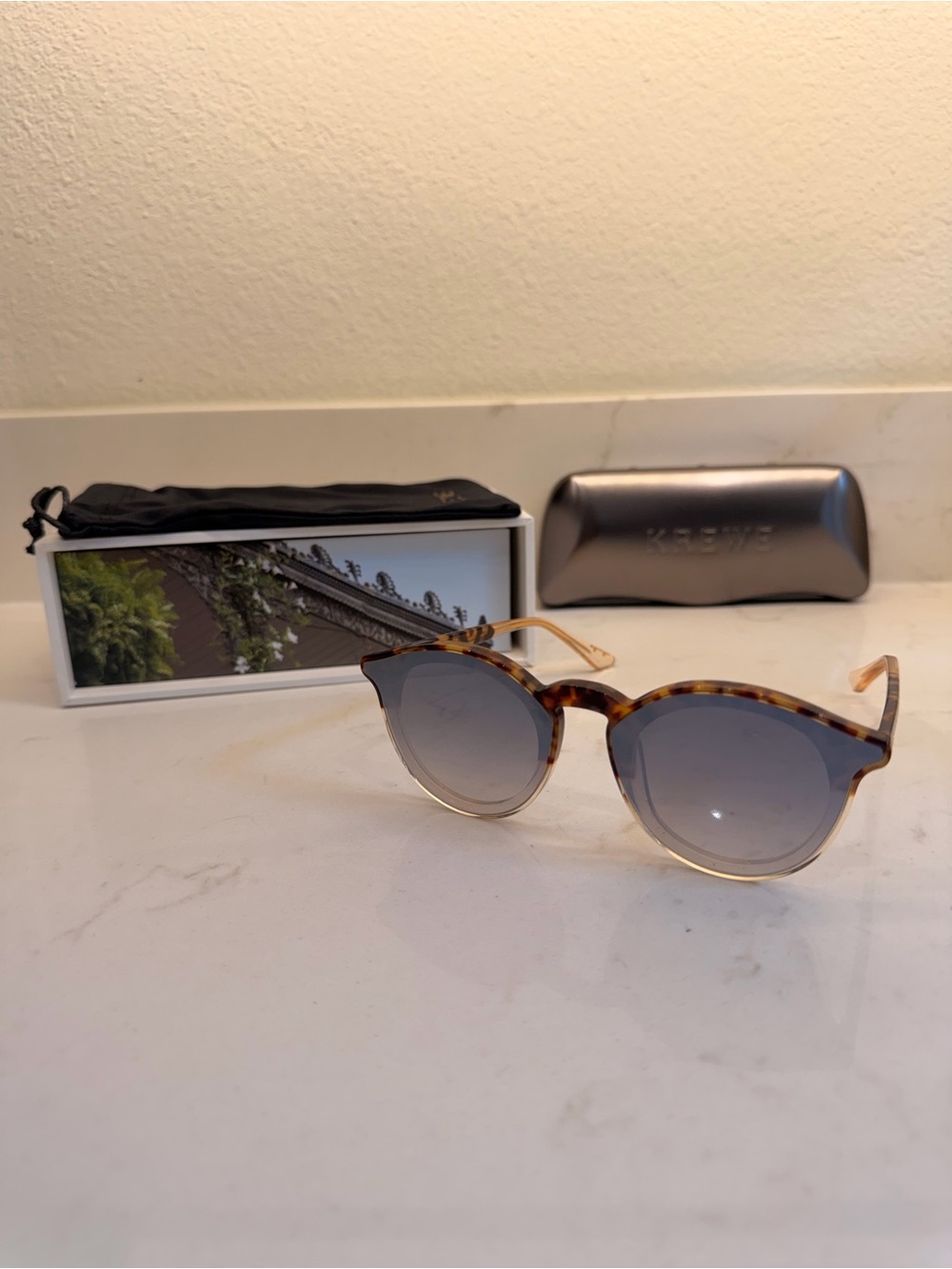 KREWE Tortoise Shell Sunglasses with Gray Gradient Lenses